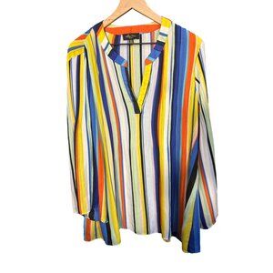 Melissa Paige Womens Multi-Color Striped Blouse Top 1X